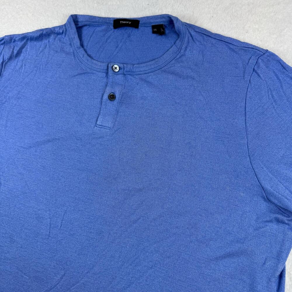 Theory Shirt Mens Size 2XL Blue Modal Blend Henley Short Sleeve Casual Jersey